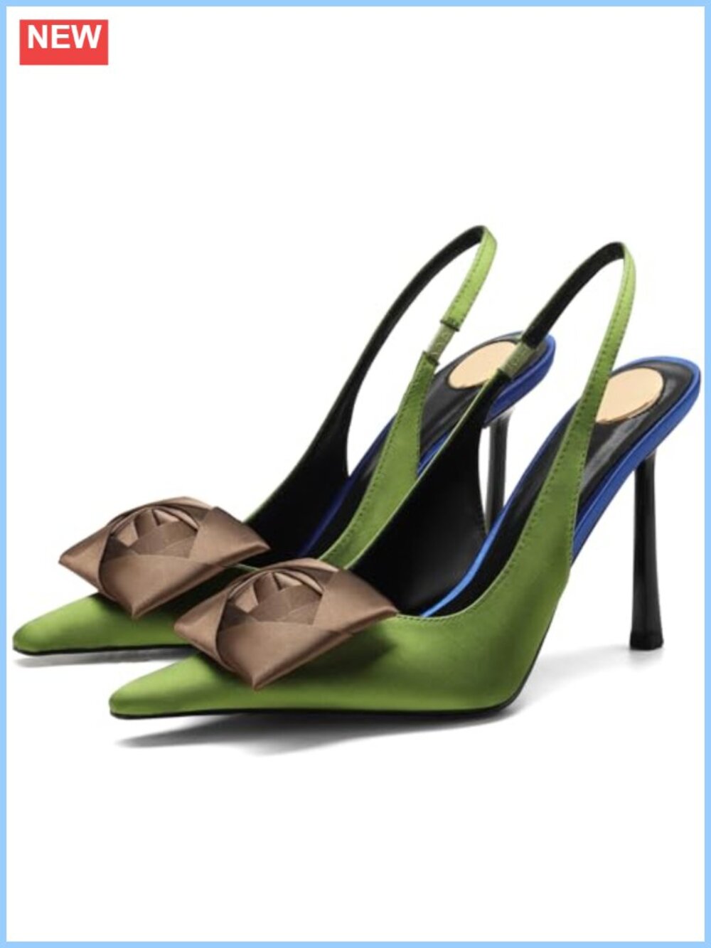 Satin Pointed Toe Stiletto Heels Square Rose Ankle Strap Pumps